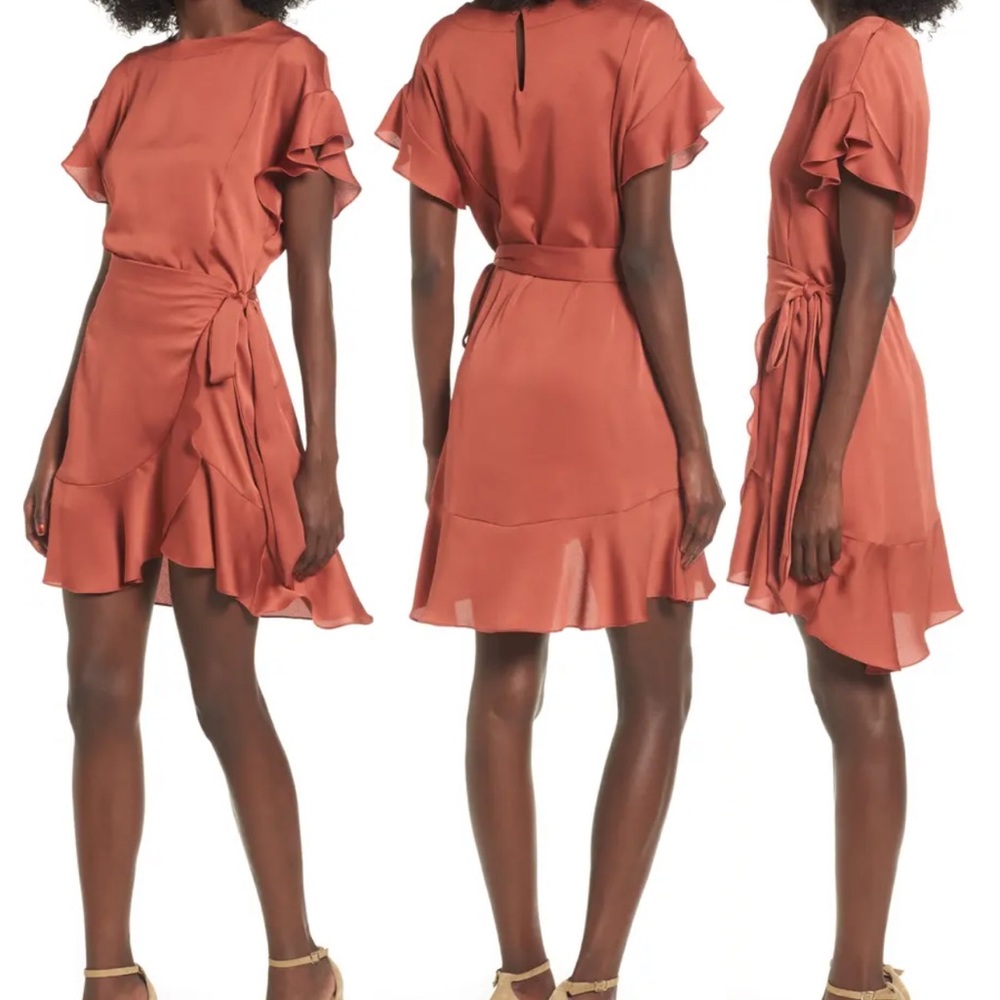 ASTR silk wrap mini dress